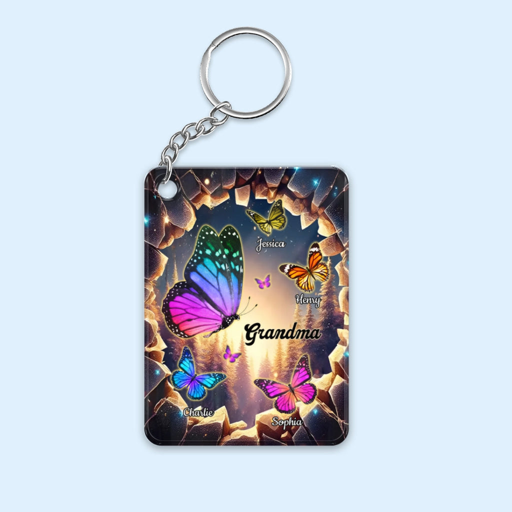 Grandma Grandkids Butterflies Names 3D Hole Personalized Acrylic Keychain