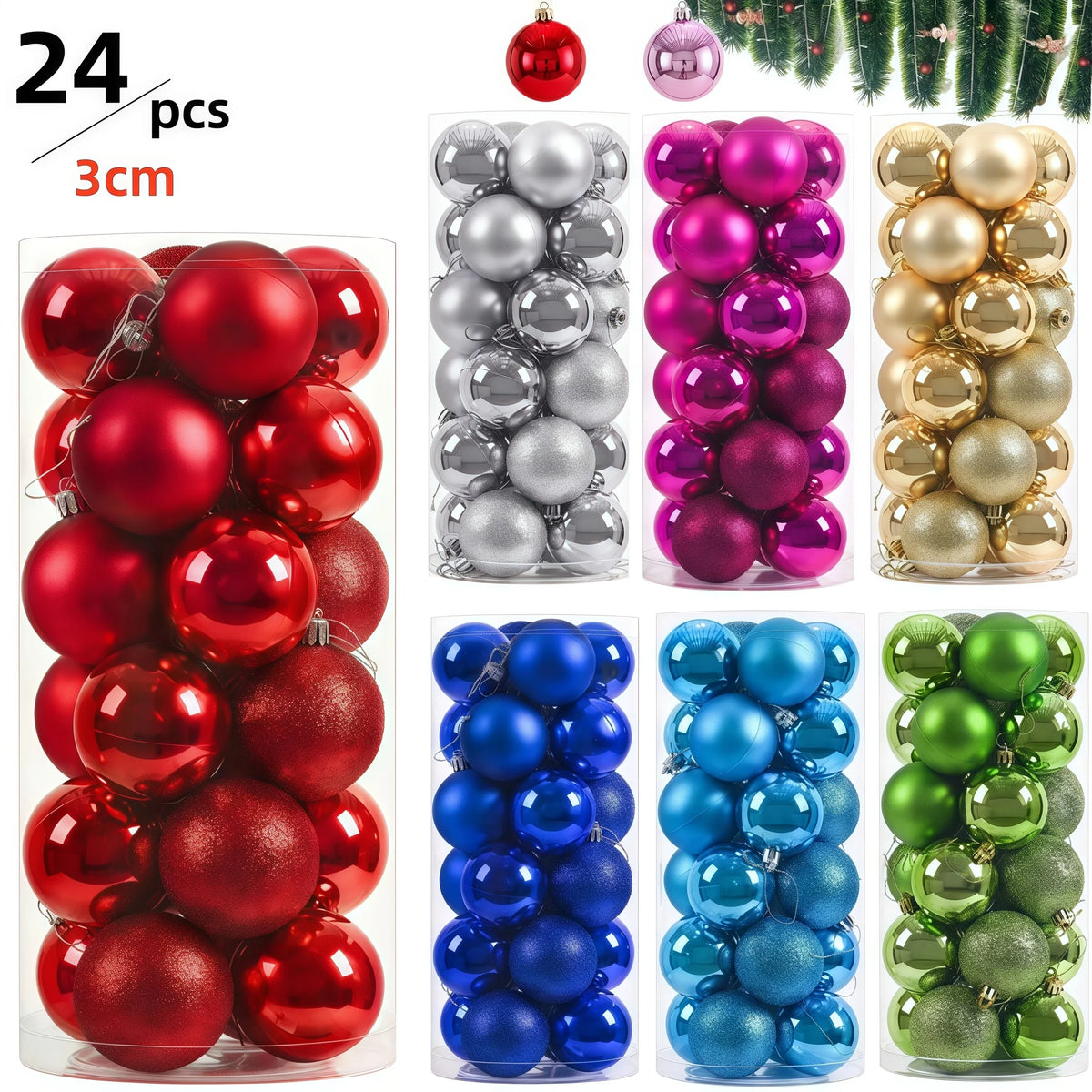 24pcs 3cm Christmas Balls Christmas Decorations Tree Ornaments Ball Xmas Hanging Tree Pendants Home Party Decor New Year Gift