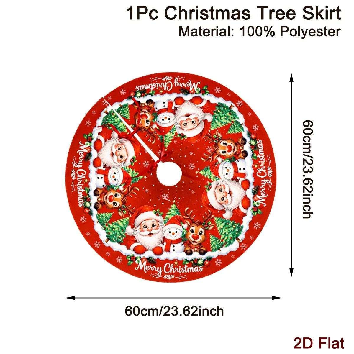 Christmas Tree Skirt Cartoon Santa Snowman Print Round 60/90cm Washable Polyester Tree Mat Home Party Decor Christmas Decoration
