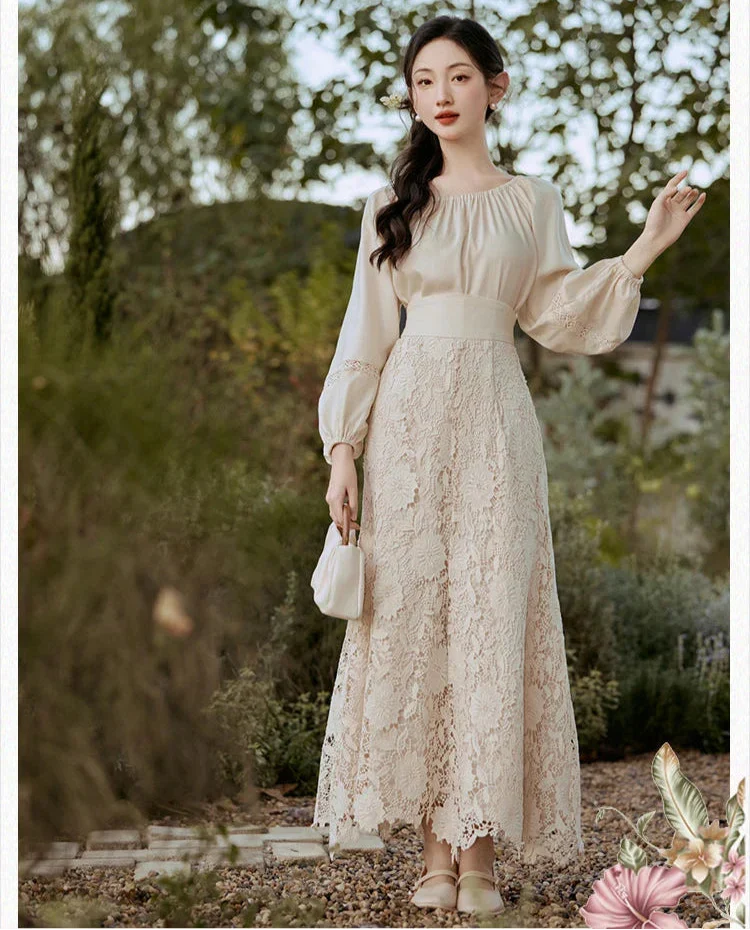 Lotus Heart Romantic Lace Cottagecore Dress Set