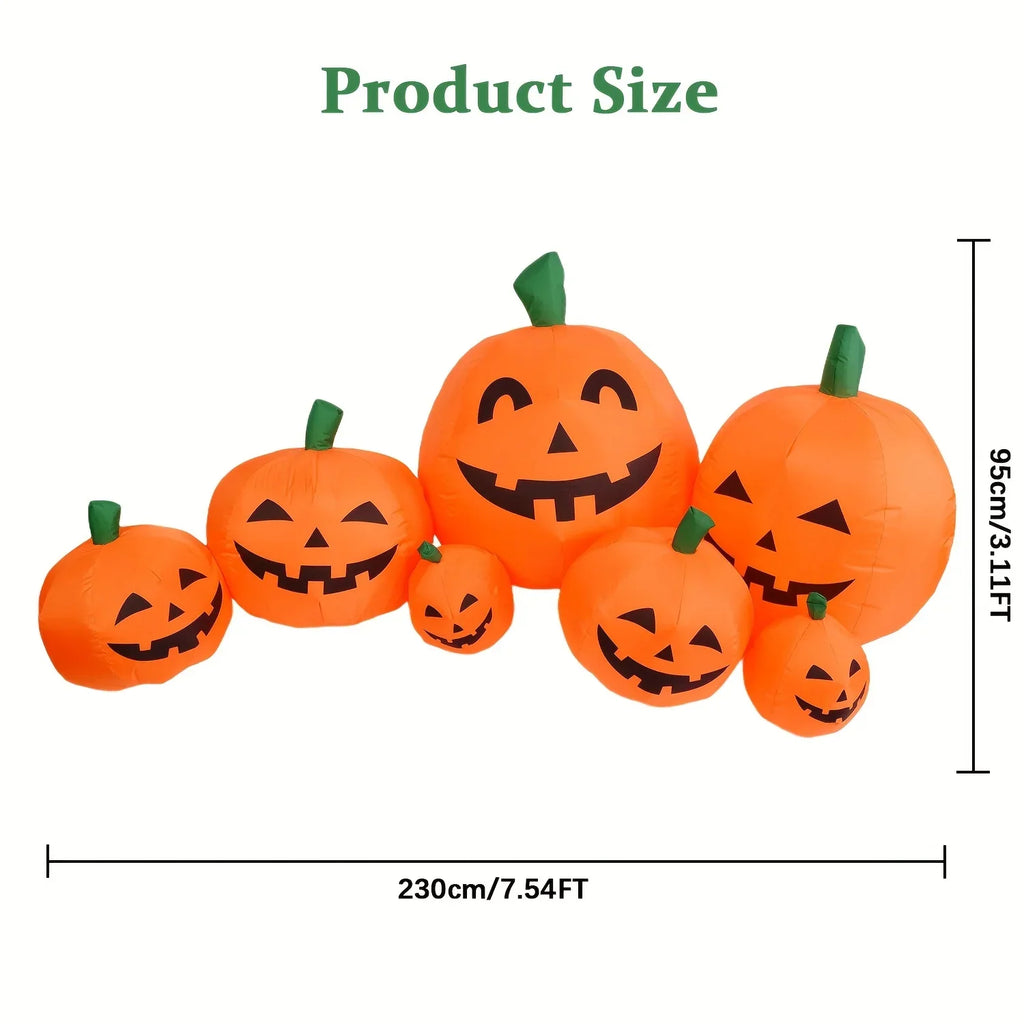 NEW Arrival 7.5FT Halloween Inflatable Pumpkin Decoration LED Blow Up Pumpkin Patch with 7 Pumpkins & Bright Light Boards Outdoor Airblown Yard Decor for Garden Lawn Party, Includes Blower Fan+Ground Anchors Indoor Inflatable