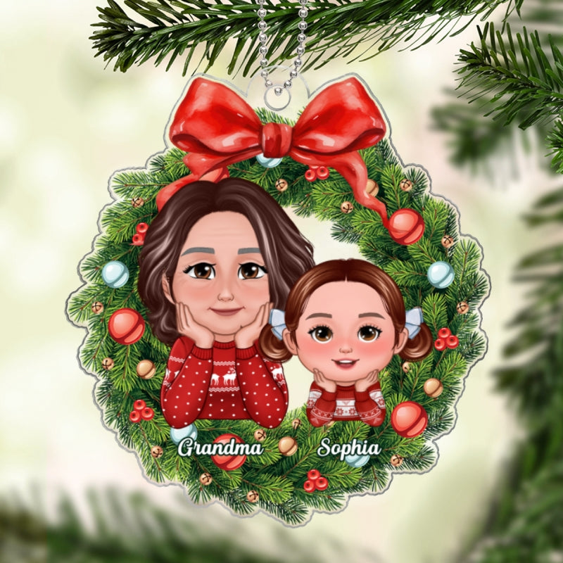 Grandma Grandkids Chin On Hands Christmas Wreath Personalized Acrylic Ornament