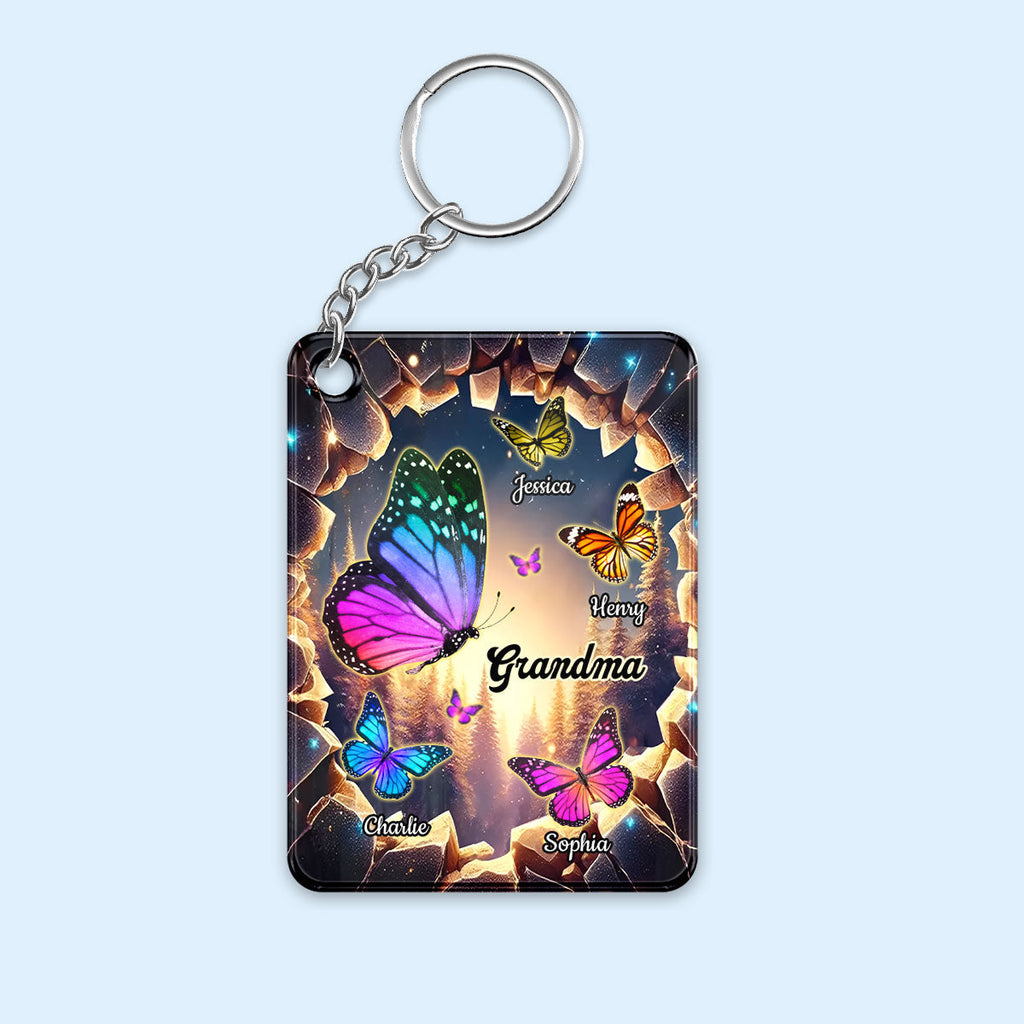 Grandma Grandkids Butterflies Names 3D Hole Personalized Acrylic Keychain