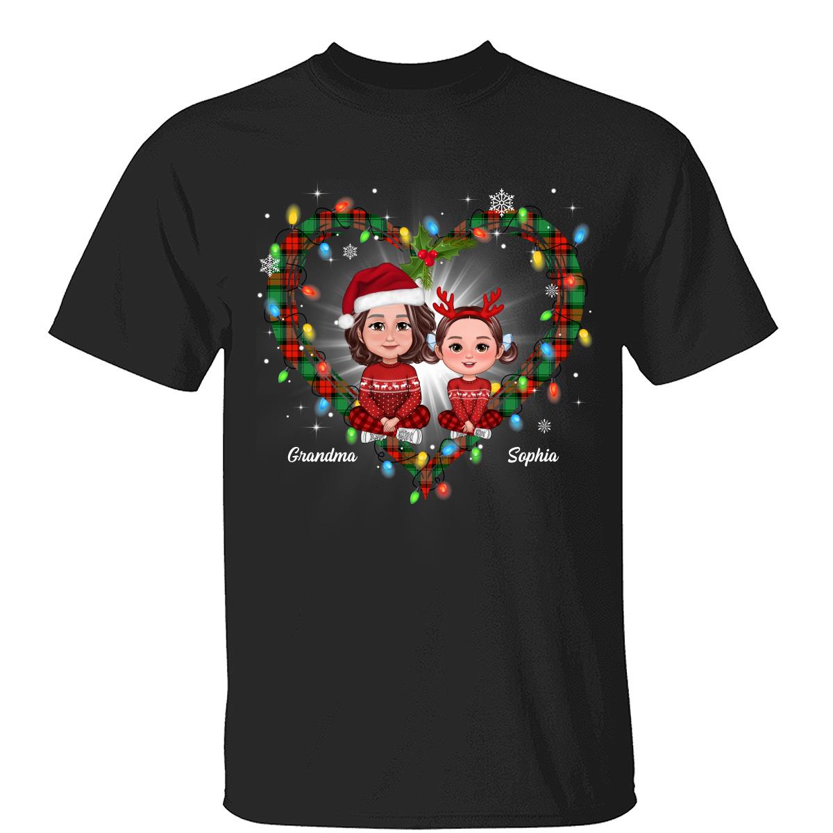 Grandma Grandkids Crossed Legs Heart Christmas Pattern Personalized Shirt