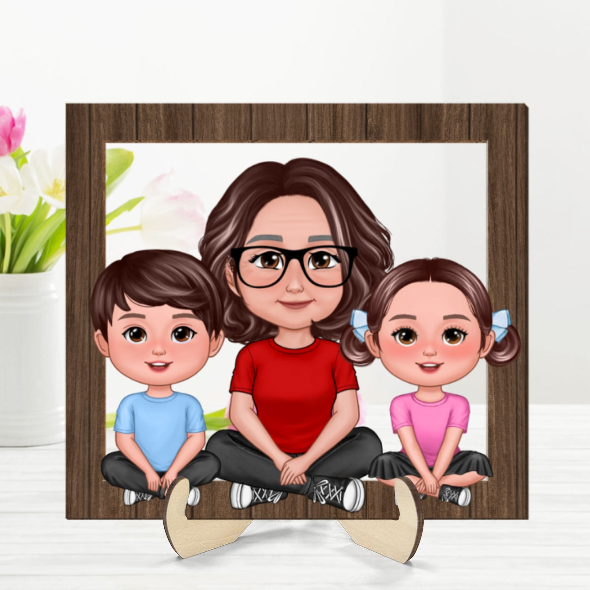 Grandma Grandkids Crossed Legs Frame Personalized 2-Layer Wooden Plaque