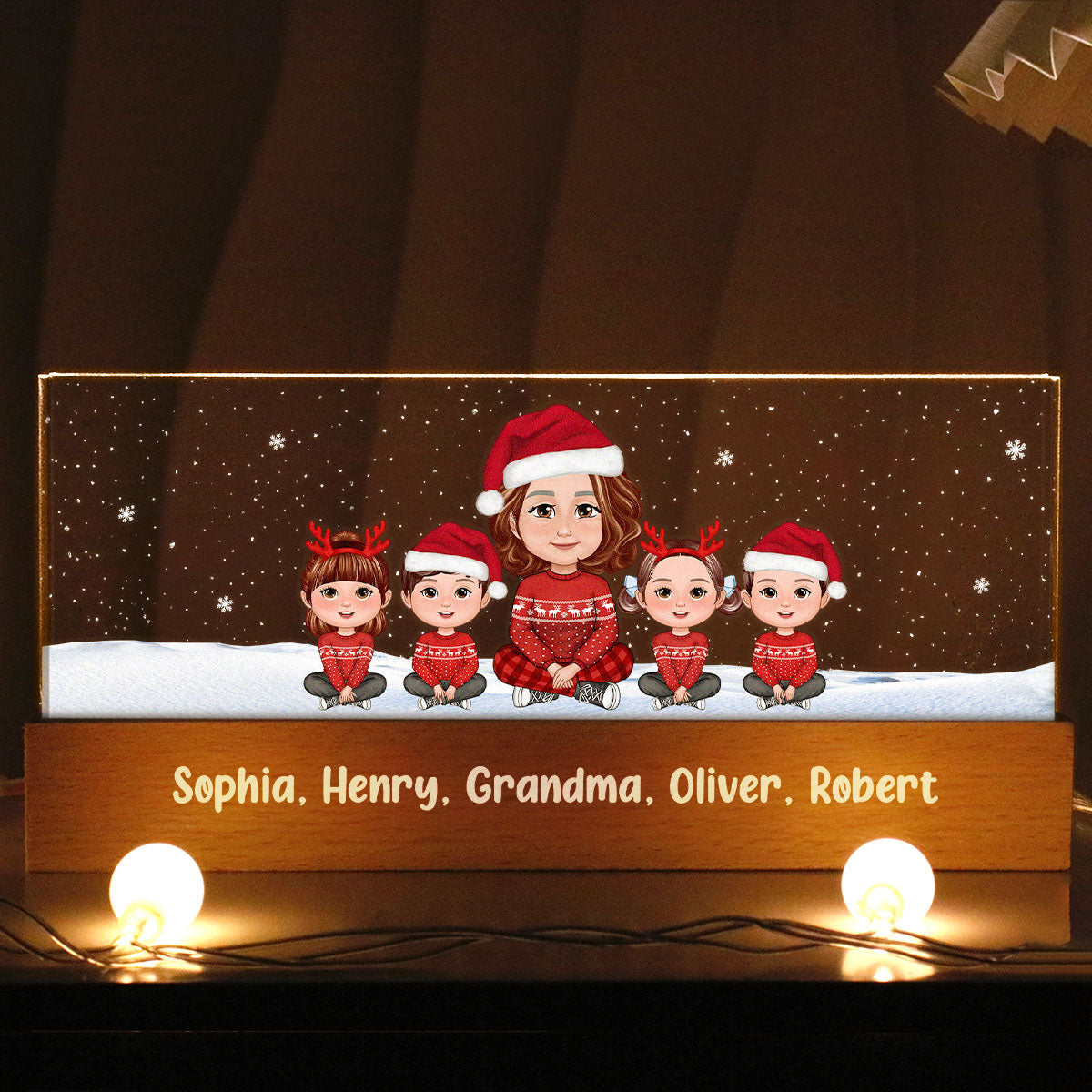 Grandma & Grandkids Christmas Gift For Grandma Granddaughter Grandson Personalized Acrylic Block LED Night Light