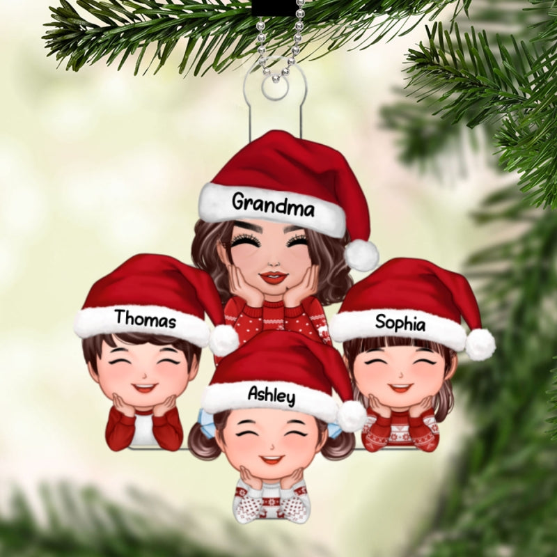 Grandma & Grandkids Chin On Hands Christmas Gift For Grandma Granddaughter Grandson Personalized Acrylic Ornament