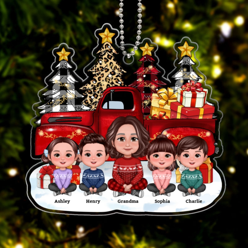 Grandma Grandkids Christmas Truck Tree Line Personalized Acrylic Ornament